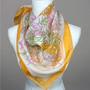 Vintage Scarf Beautiful Yellow Gold Floral Print With Signature Soft Silk Feel